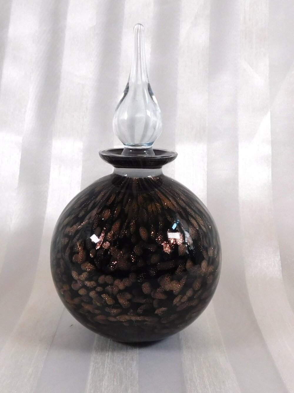 Glass Act Studios Dark Blue and Gold Flecked Perfume Bottle # 26059